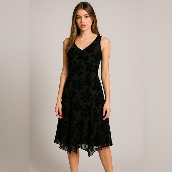 Robbie Bee vintage black burnout velvet dress size 10 fairy Whimsigoth grunge - Picture 1 of 9